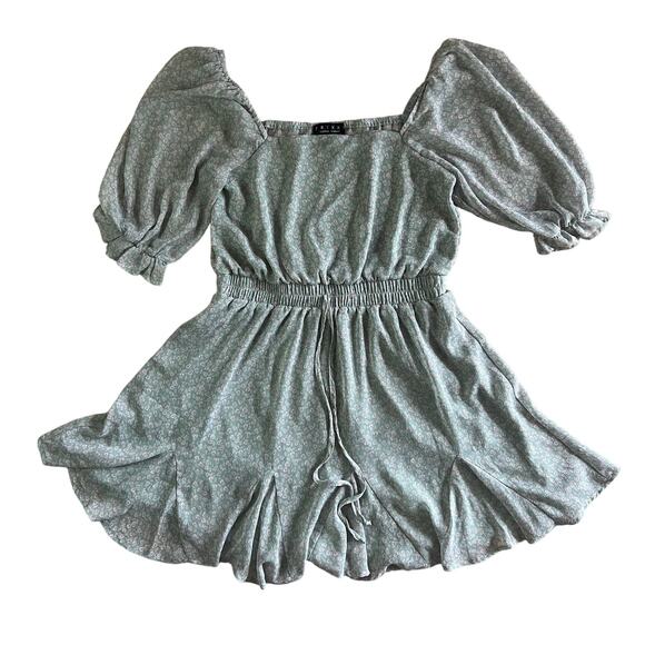 Trixxi Dresses & Skirts - Trixxi Women’s Green Floral Mini Dress, Size M, Puff Sleeve, Smocked Waist Lined